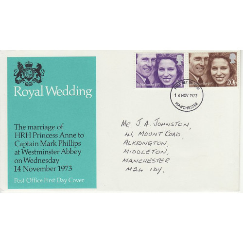 1973-11-14 Royal Wedding Manchester FDC (01000)