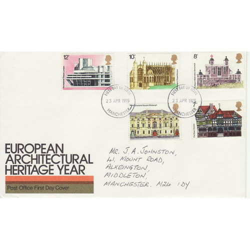 1975-04-23 Architectural Heritage Year Manchester FDC (01008)