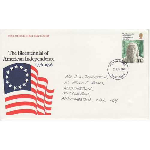 1976-06-02 American Independence Stamp Manchester FDC (01011)