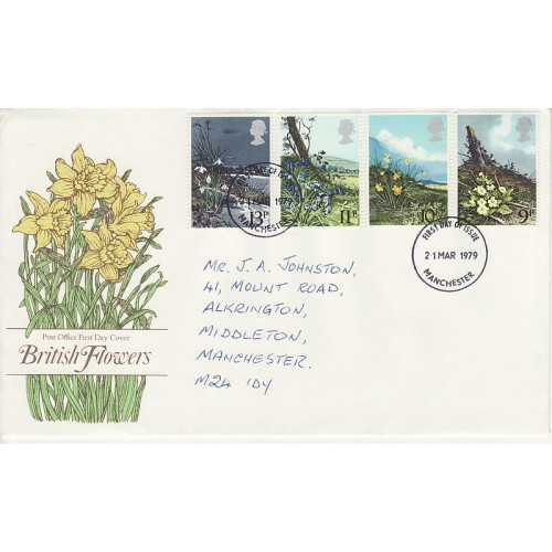 1979-03-21 British Flowers Stamps Manchester FDC (01026)