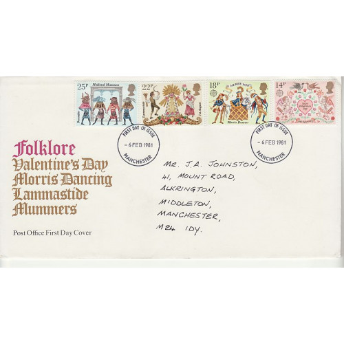 1981-02-06 Folklore Stamps Manchester FDC (01035)