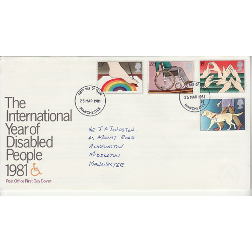 1981-03-25 Year of Disabled Stamps Manchester FDC (01036)