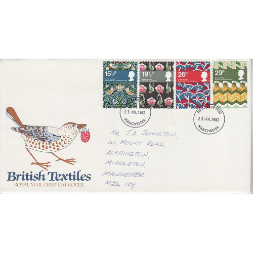 1982-07-23 British Textiles Stamps Manchester FDC (01046)