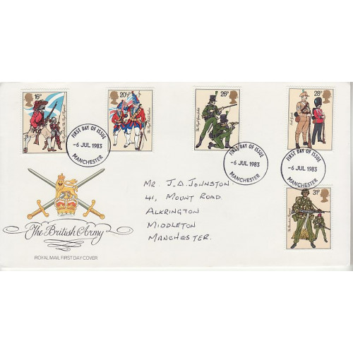 1983-07-06 British Army Uniforms Manchester FDC (01052)