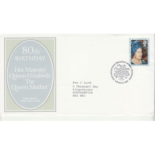 1980-08-04 Queen Mother 80th Bureau FDC (01189)