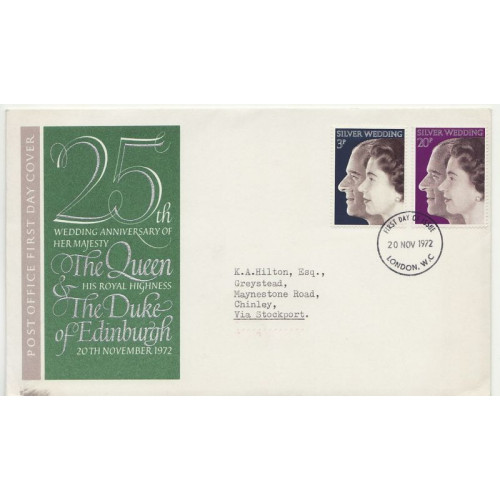 1972-11-20 Silver Wedding Stamps London FDC (01250)