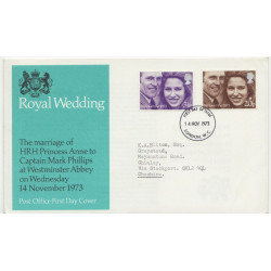 1973-11-14 Royal Wedding Stamps London FDC (01251)