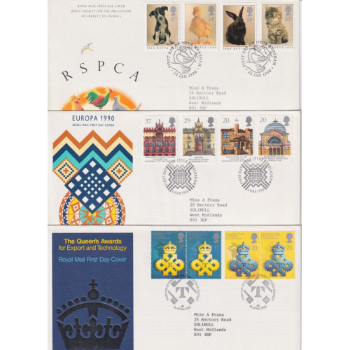 1990 x 9 First Day Covers with Special Pmks (91899) 1990 x 9 First Day Covers with Special Pmks (91899)