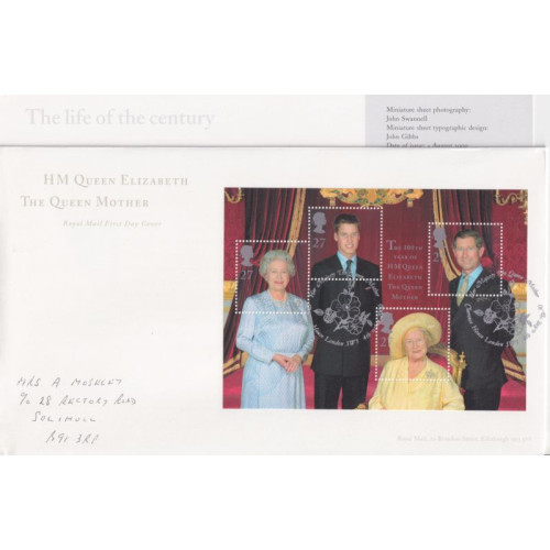 2000-08-04 Queen Mother M/S C/H London SW1 FDC (91926)