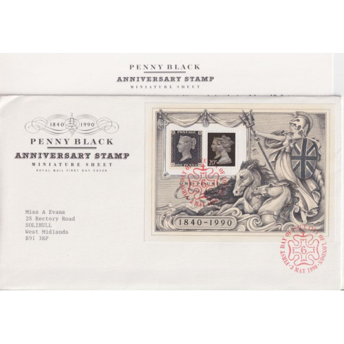 1990-05-03 Penny Black Anniversary M/S London FDC (91935)