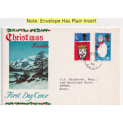 1966-12-01 Christmas Stamps Dover cds FDC (91973)