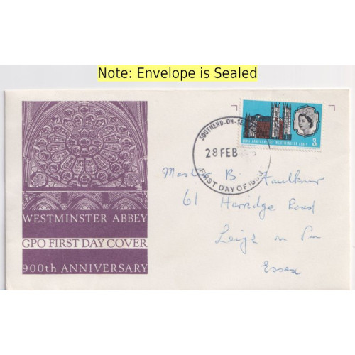 1966-02-28 Westminster Abbey 3d Stamp Southend FDC (92004)