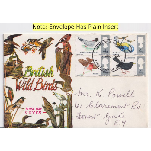1966-08-08 British Birds Stamps Romford FDC (92015)