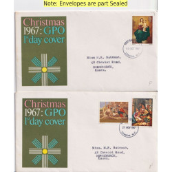 1967-10-18 Christmas Stamps London x2 FDC (92021)