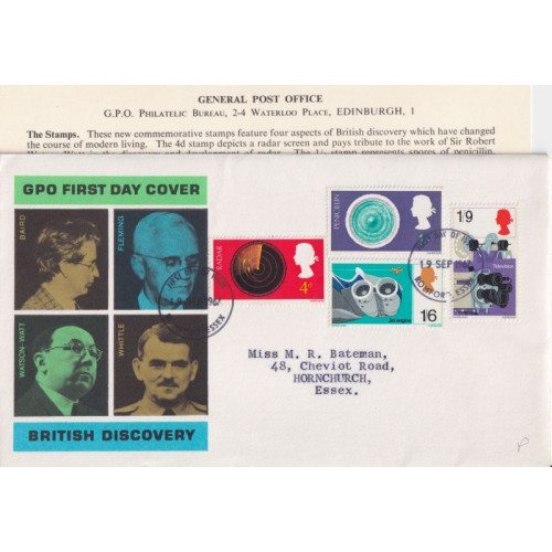 1967-09-19 British Discoveries Stamps Romford FDC (92022)