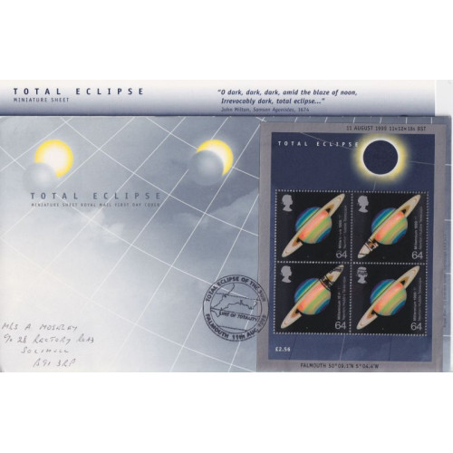 1999-08-11 Total Eclipse M/Sheet Falmouth FDC (92044)