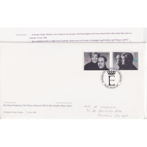 1999-06-15 Royal Wedding Stamps FDC (92050)