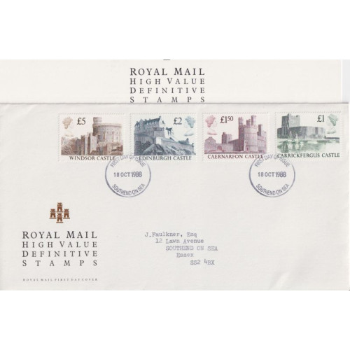 1988-10-18 High Value Castle Definitive Southend FDC (92078) 1988-10-18 High Value Castle Definitive Southend FDC (92078)
