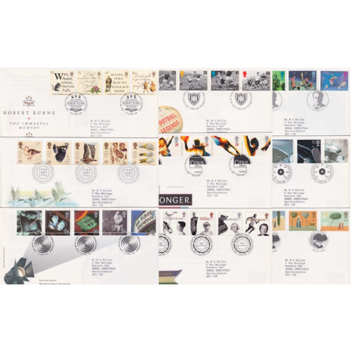 1996 x 9 First Day Covers with Bureau Pmks (92128) 1996 x 9 First Day Covers with Bureau Pmks (92128)