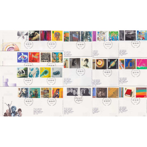 1999 x 13 First Day Covers with Bureau Pmks (92135)