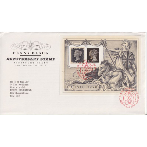 1990-05-03 Penny Black Anniversary M/S London FDC (92162)