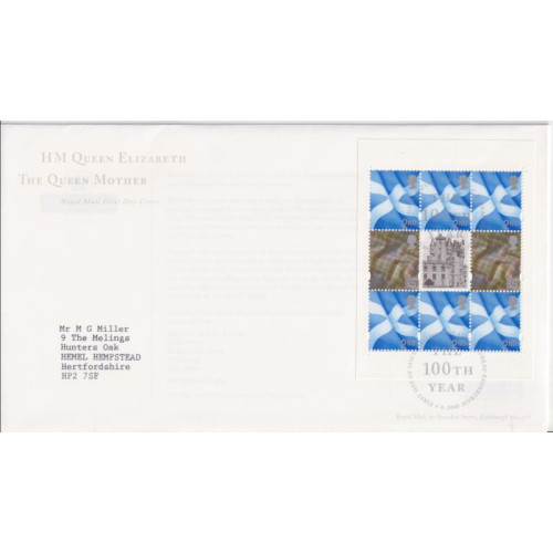 2000-08-04 The Queen Mother Booklet Bureau FDC (92226)