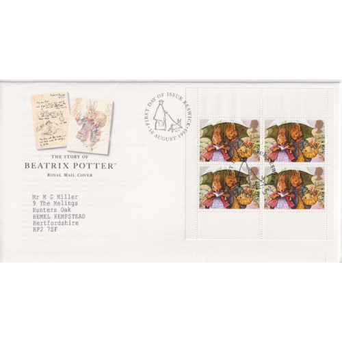 1993-08-10 Beatrix Potter Bklt Pane Keswick FDC (92286)