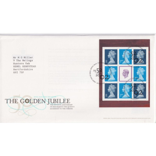2002-02-06 Golden Jubilee Booklet Stamps T/House FDC (92289)